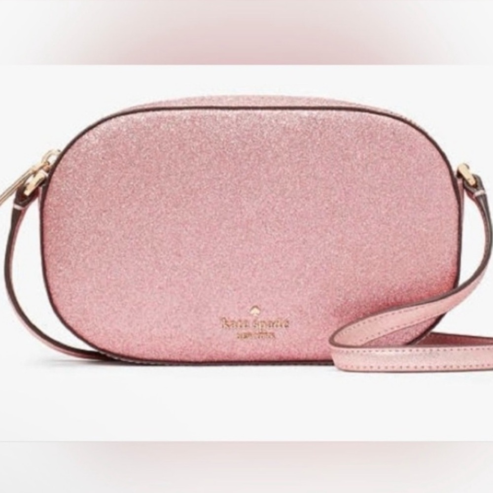 NEW KATE SPADE Glitter Crossbody Bag Mitten Pink Gold accents cc slots zips - Picture 3 of 10
